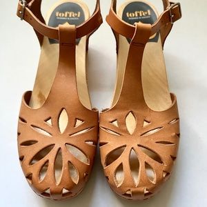 Swedish Hasbeens Lacy Sandal | Leather Heeled Laser Cut Out Size 40/9.5 NWB